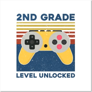 Kids 2nd Grade Level Unlocked Back To School Video Gamer Posters and Art